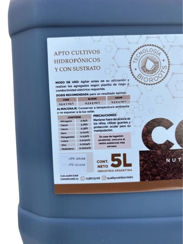 Nutrientes Core 5l Hidroponia Quality Nutrition - Imagen 2