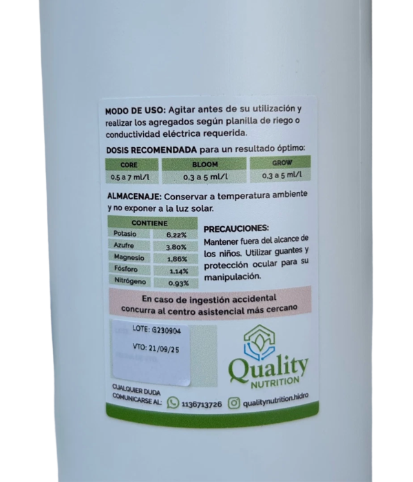 Nutriente Hidroponia Quality Nutrition Grow 1L - Imagen 3