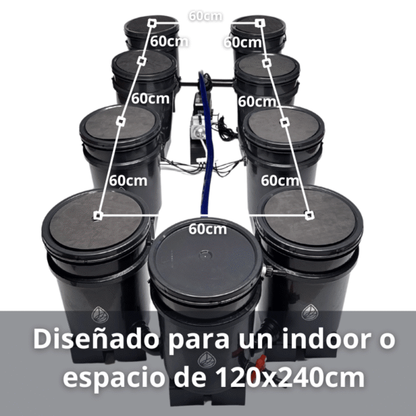 Sistema de hidroponia RDWC 8.1 20l 120x240 cm